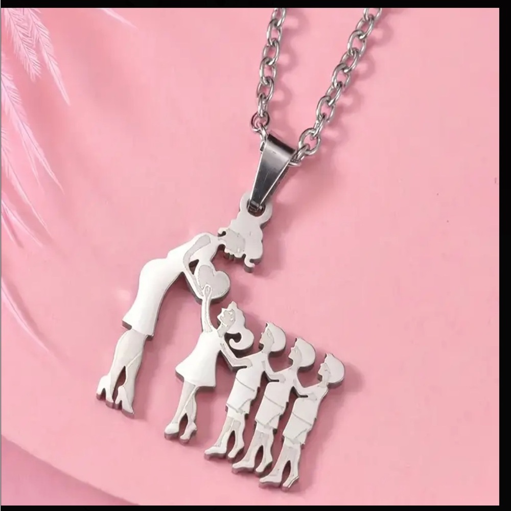 Stainless Steel Woman with Children Silver Necklace
